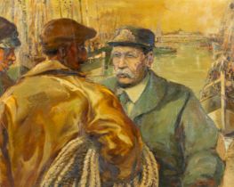 Oscar HOGE (1884-1965) 'Fishermen on the shore' oil on canvas. (W:100 x H:80 cm)
