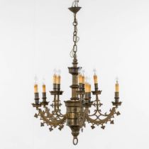 A large chandelier, bronze, Gothic Revival. (H:78 x D:71 cm)