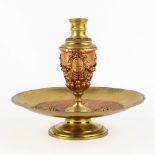 A table centrepiece, brass and copper patinated spelter, decorated with fauna and flora. 19th C. (H: