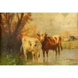 Paul SCHOUTEN (1860-1922) 'Cows in a pond' oil on canvas. (W:62 x H:45 cm)