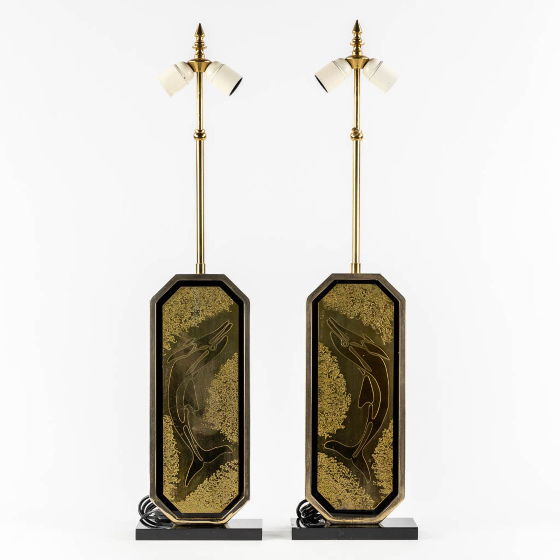 Georges MATHIAS (XX-XXI) 'Pair of table lamps' gold-plated metal. Circa 1980. (L:9,5 x W:20 x H:82,5 - Image 3 of 14