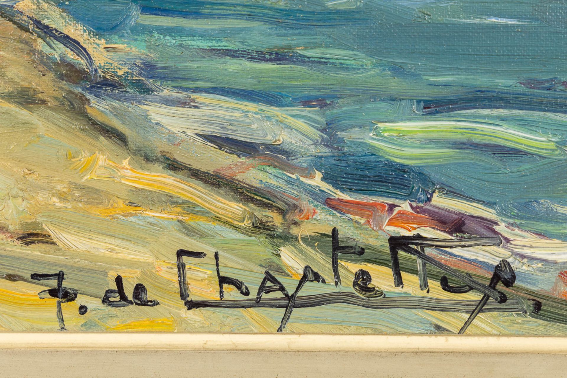 Jacques DE CHASTELLUS (1894-1957) 'Fishingboats on the beach' oil on canvas. (W:60 x H:50 cm) - Image 5 of 6