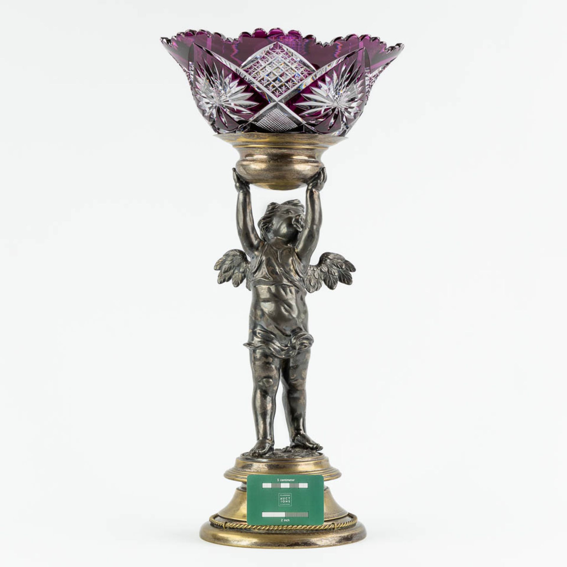 A putto, silver and gold plated bronze with crystal bowl, probably Val Saint Lambert. (H:56 x D:28 c - Bild 2 aus 13