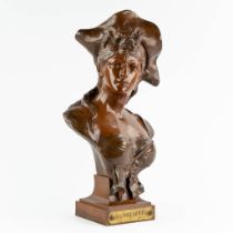 'La Brunetta' a large bronze bust of a lady with a hat, brown patinated bronze. 1880-1900. (L:26 x W