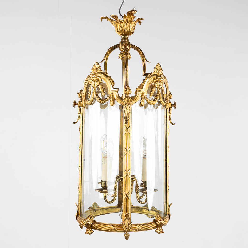 A hall lantern, bronze and glass. 20th C. (H:72 x D:31 cm) - Image 3 of 12