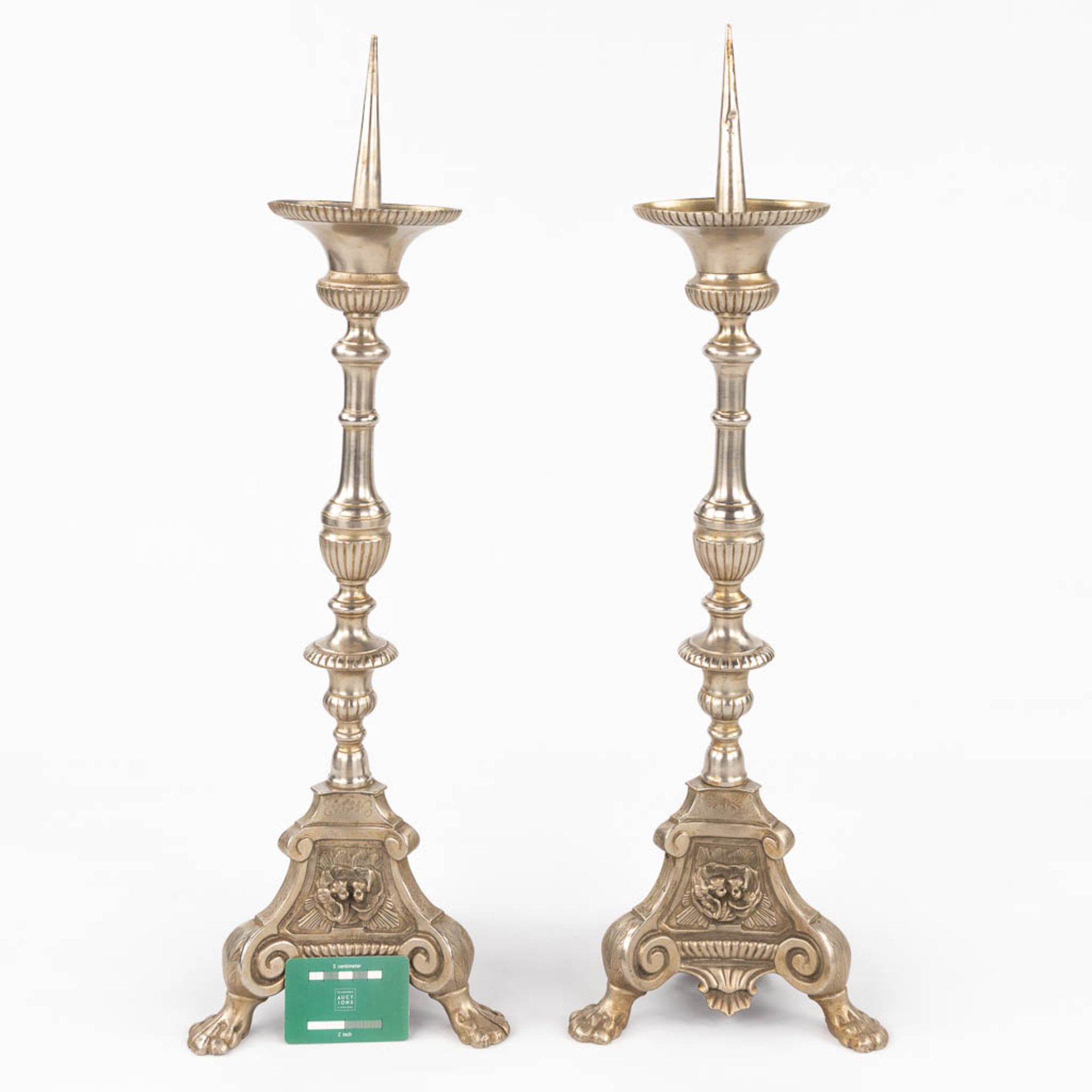 A pair of silver-plated church candlesticks. (H:70 cm) - Image 2 of 8