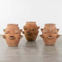Biot France, 3 terracotta garden vases. (H:64 x D:62 cm)