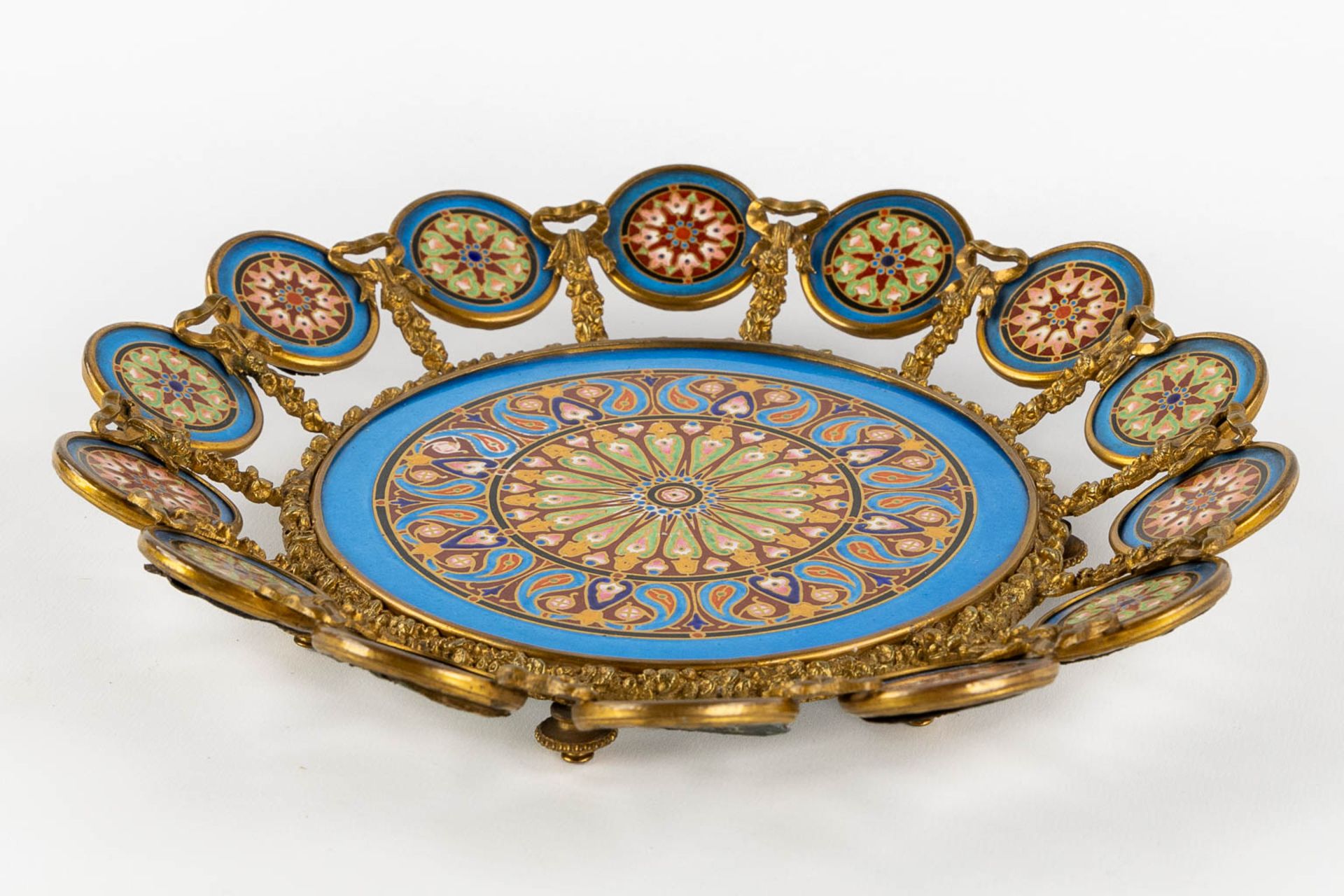 A highly decorative serving plate, gilt bronze mounted with hand-painted porcelain plaques, 19th C. - Image 8 of 8