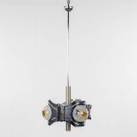 Mazzega, Murano, a mid-century ceiling lamp. Chromed metal and glass. (H:137 x D:52 cm)