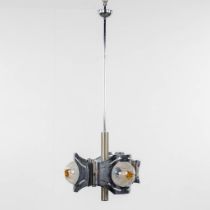 Mazzega, Murano, a mid-century ceiling lamp. Chromed metal and glass. (H:137 x D:52 cm)