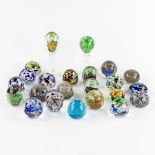 A large collection of 23 glass paperweights, Murano, Italy. (H:22,5 cm)