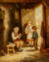 Mark William LANGLOIS (1848-1924) 'Children with a shoemaker' oil on canvas. (W:44 x H:54 cm)