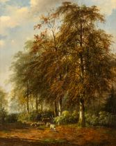 Hendrik VERHEGGEN (1809-1883) 'Sheep in a forest' Barbizon School, oil on canvas. (W:46 x H:58 cm)