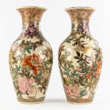 A pair of very finely painted, Japanse vases with a Fauna and Flora decor. (H:62 x D:30 cm)