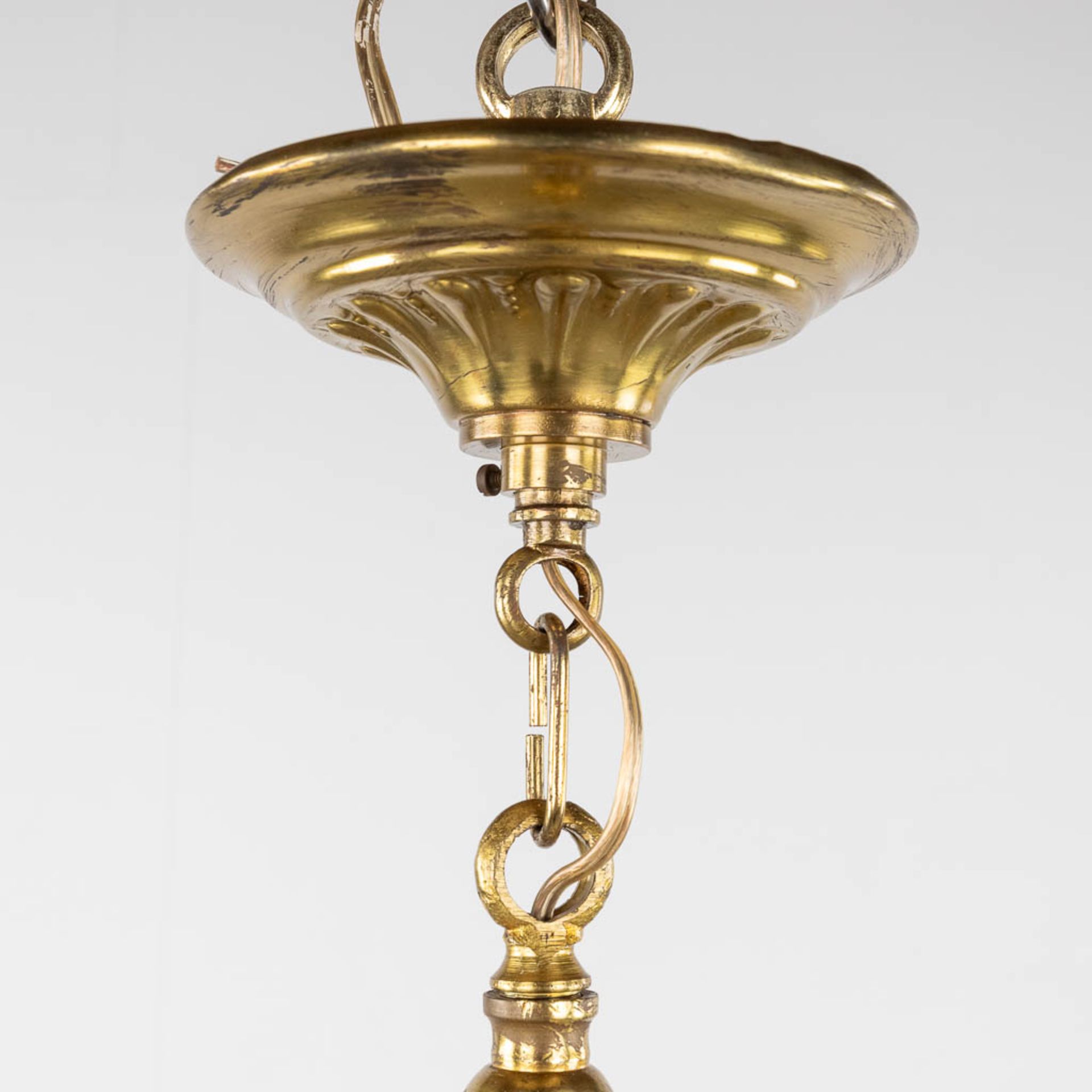 A chandelier, bronze finished with ram's heads, Louis XVI style. (H:93 x D:66 cm) - Image 4 of 13