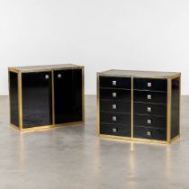 A pair of cabinets, lacquered wood and gilt metal, probably made by Belgo Chrome. (L:37 x W:86,5 x H