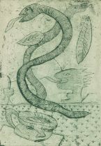 Fred BERVOETS (1942) 'Green Snakes' an etching, Epreuve D'Artiste. (W:17,2 x H:25 cm)