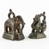 Two Opium Weights, mythological figurine and an elephant. (L:9 x W:18 x H:19 cm)