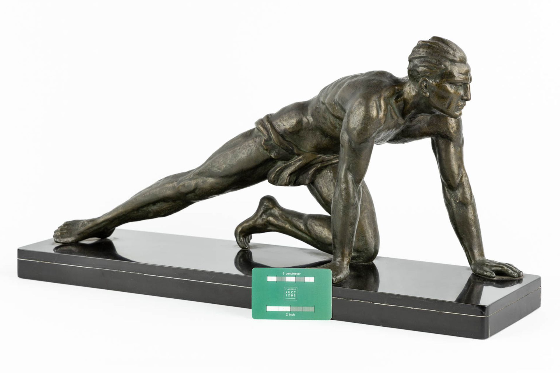 Jean DE RONCOURT (XIX-XX)(attr.) 'The Athlete' patinated spelter. (L:17 x W:60 x H:31 cm) - Image 2 of 12