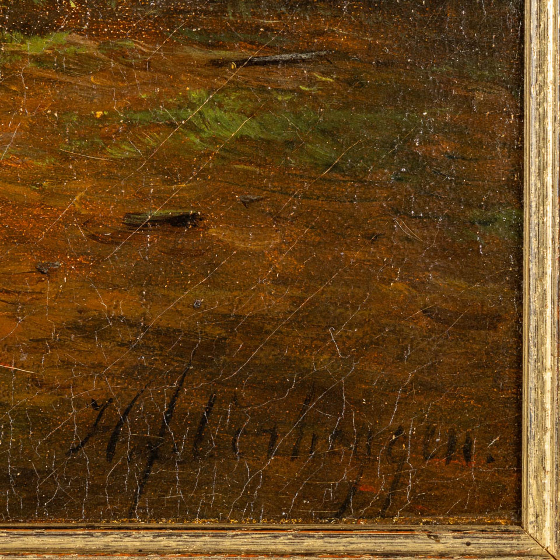 Hendrik VERHEGGEN (1809-1883) 'Sheep in a forest' Barbizon School, oil on canvas. (W:46 x H:58 cm) - Image 6 of 8
