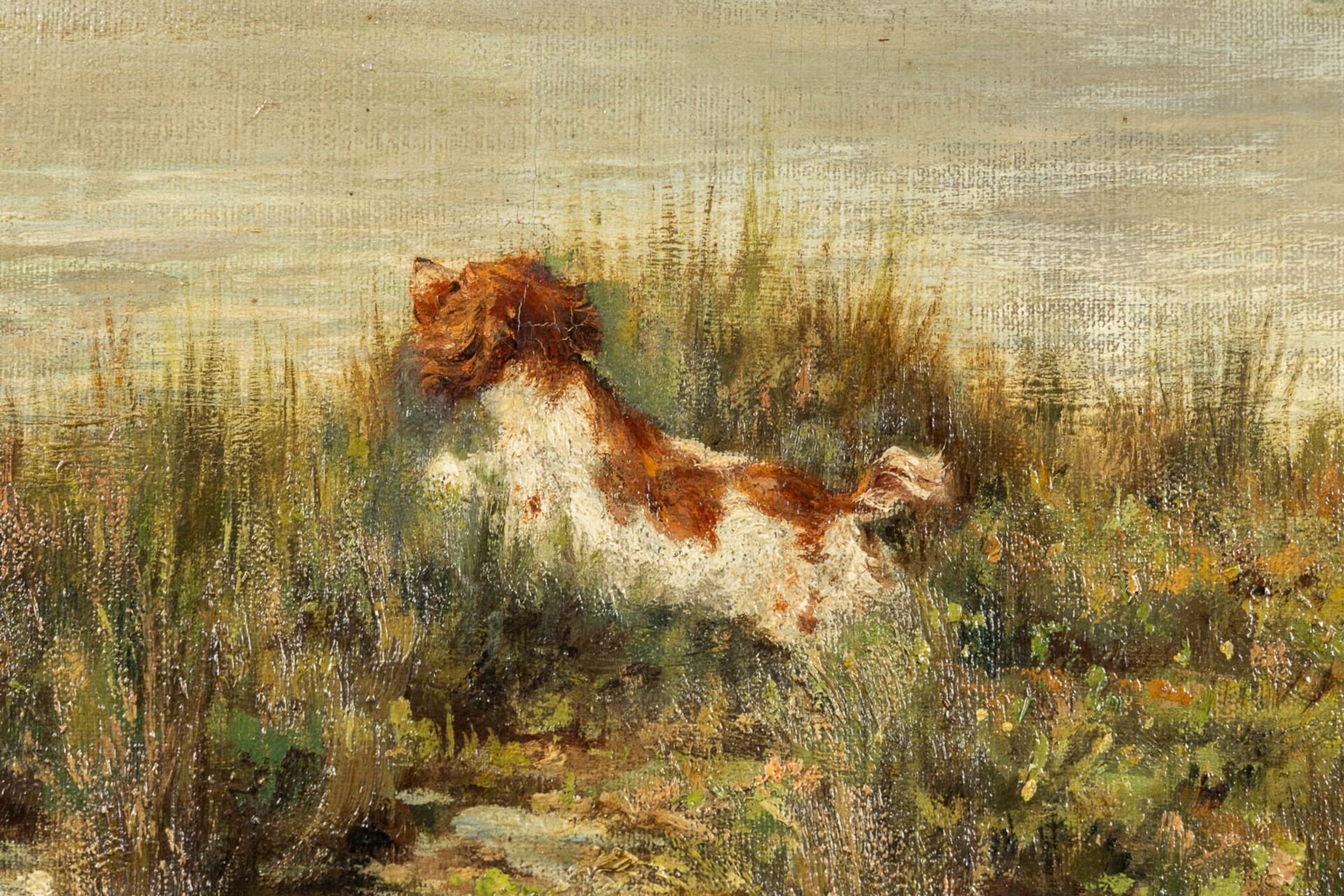 Georges VAN NUFFEL (XIX) 'Dog chasing ducks' oil on canvas. (W:100 x H:70 cm) - Image 5 of 9