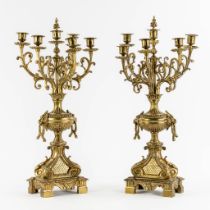 A decorative pair of candelabra, gilt bronze. (L:20 x W:26 x H:61 cm)