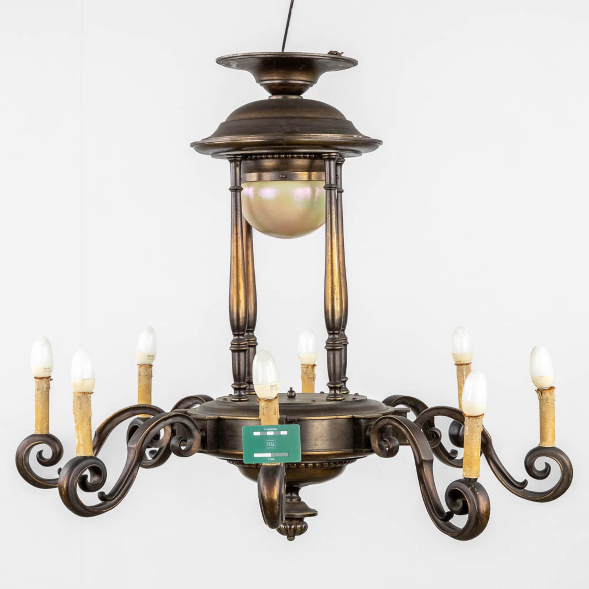 A large chandelier bronze in Art Deco style. Circa 1930. (H:85 x D:93 cm) - Image 2 of 9