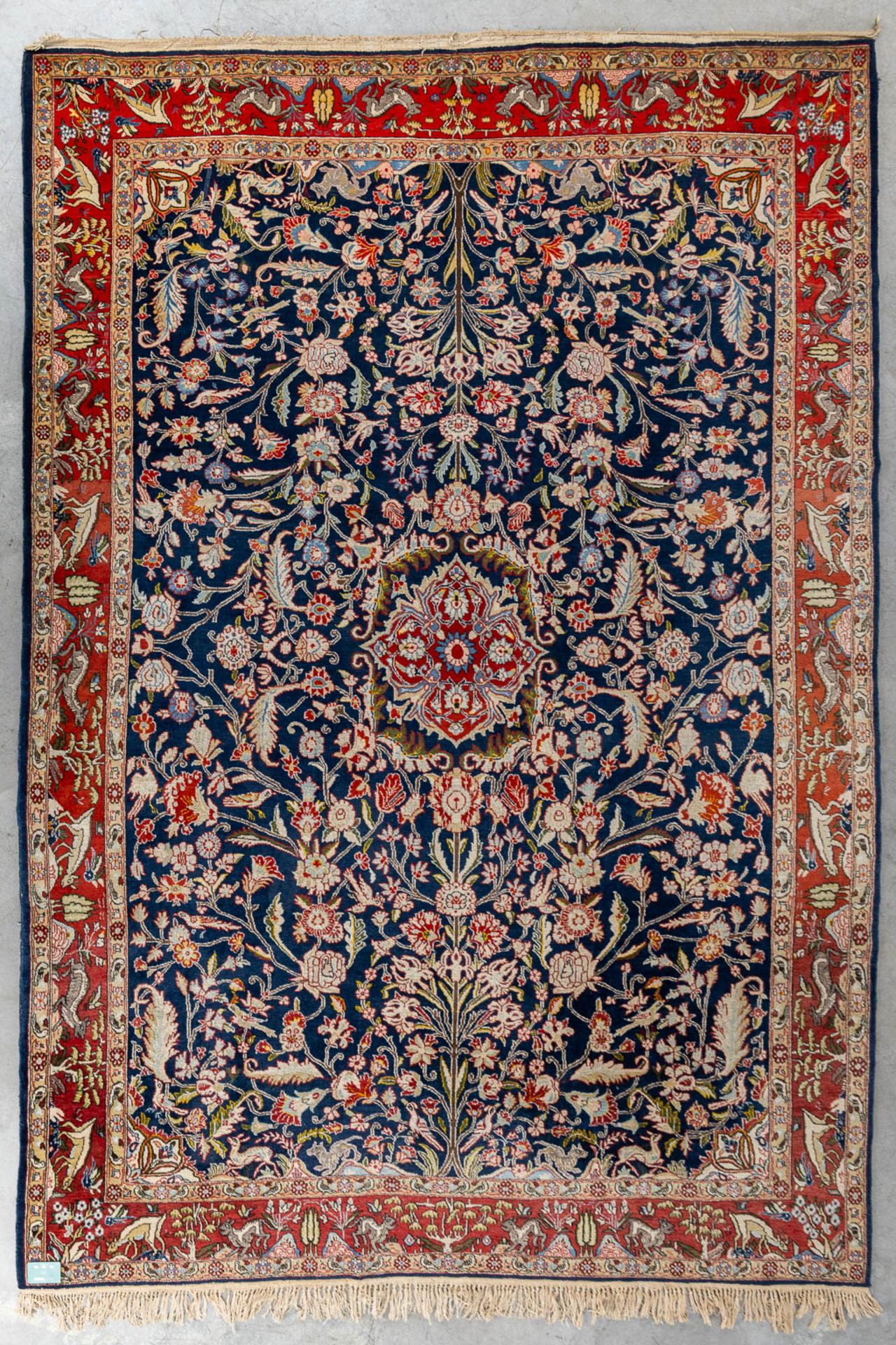 An Oriental, hand made carpet decorated with &quot;Fauna and Flora&quot;. (L: 320 x W: 223 cm) - Image 2 of 9