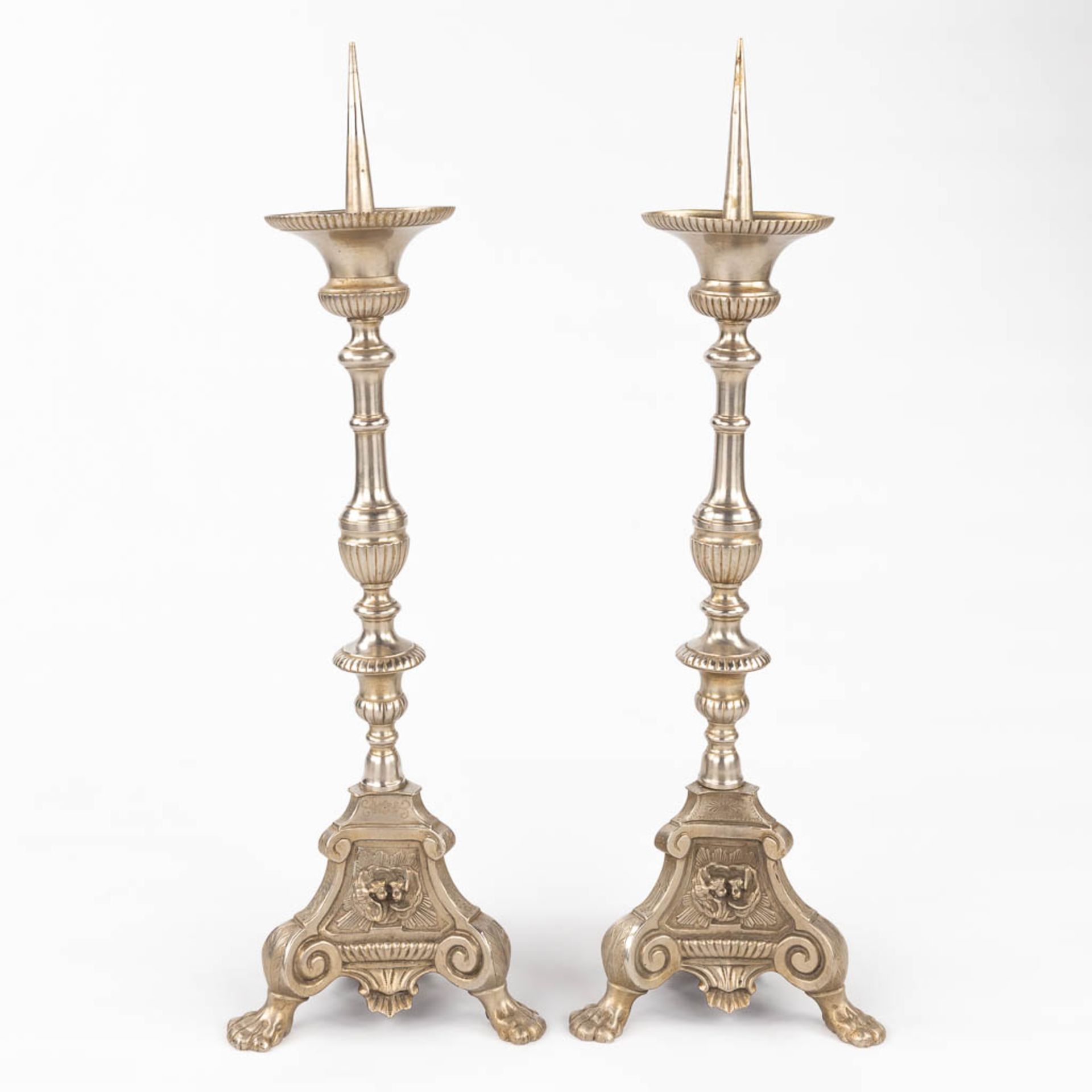 A pair of silver-plated church candlesticks. (H:70 cm) - Image 5 of 8
