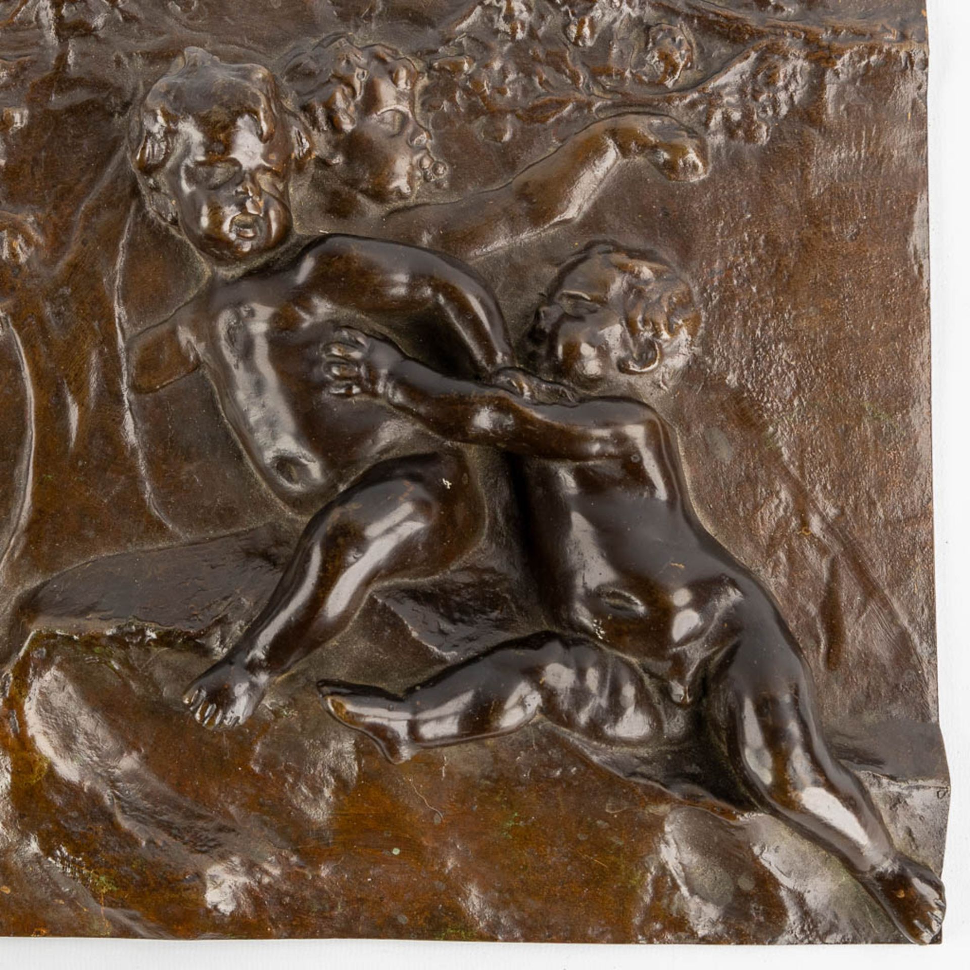 A Bacchanale scène with putti, patinated bronze plaque the manner of François Duquesnoy. 19th C. (W: - Image 6 of 8