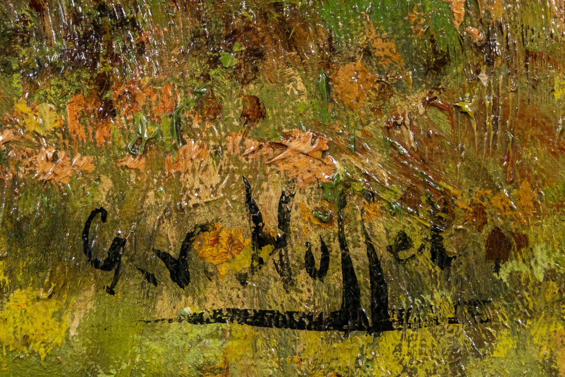 Georges VAN NUFFEL (XIX) 'Dog chasing ducks' oil on canvas. (W:100 x H:70 cm) - Image 8 of 9