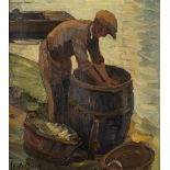 Evariste DE BUCK (1892-1974) 'The Fisherman' oil on canvas. (W:36 x H:40 cm)
