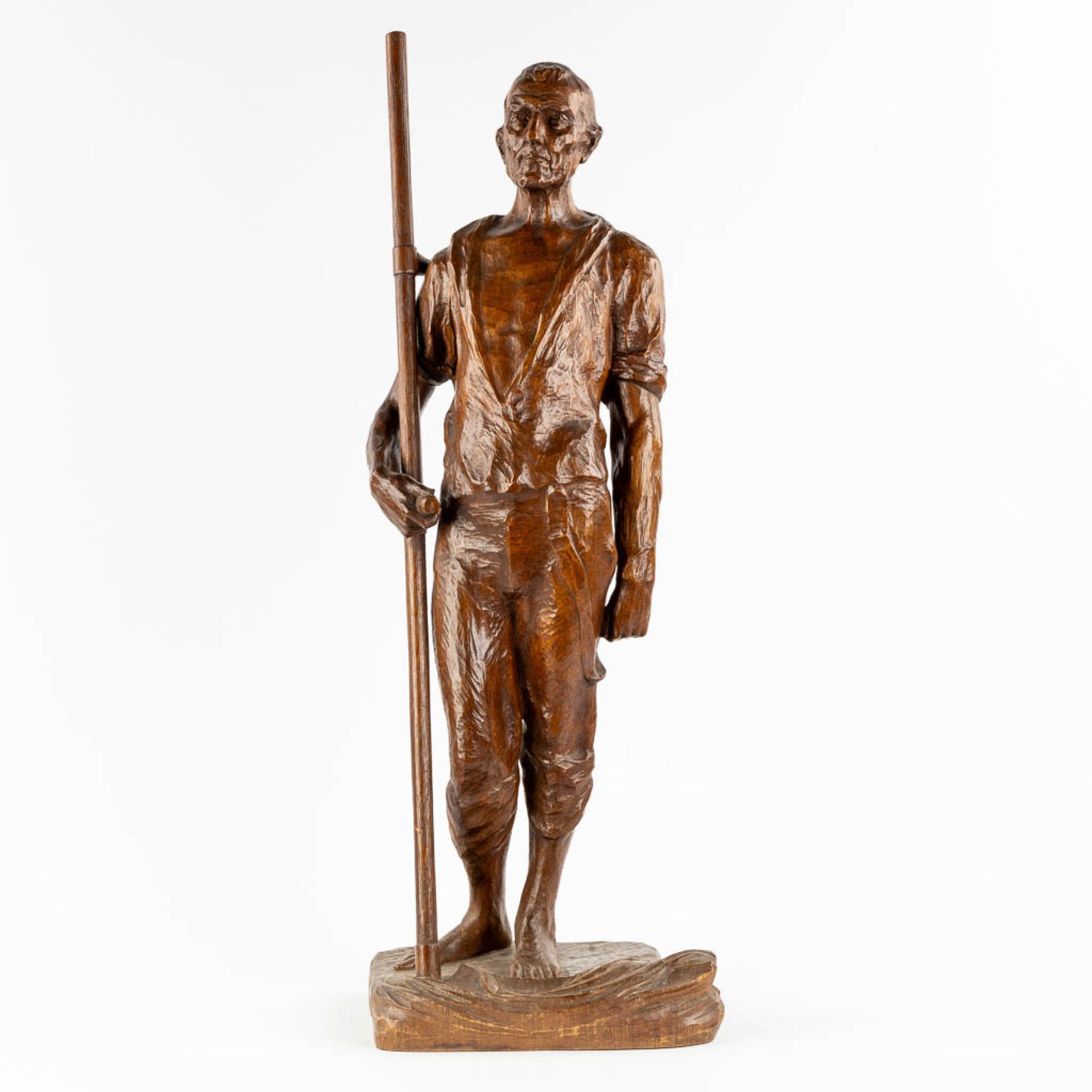 Beaudouin TUERLINCKX (1873-1945) 'Harvester with a scythe' sculptured wood. (L:27 x W:31 x H:90 cm) - Image 9 of 9