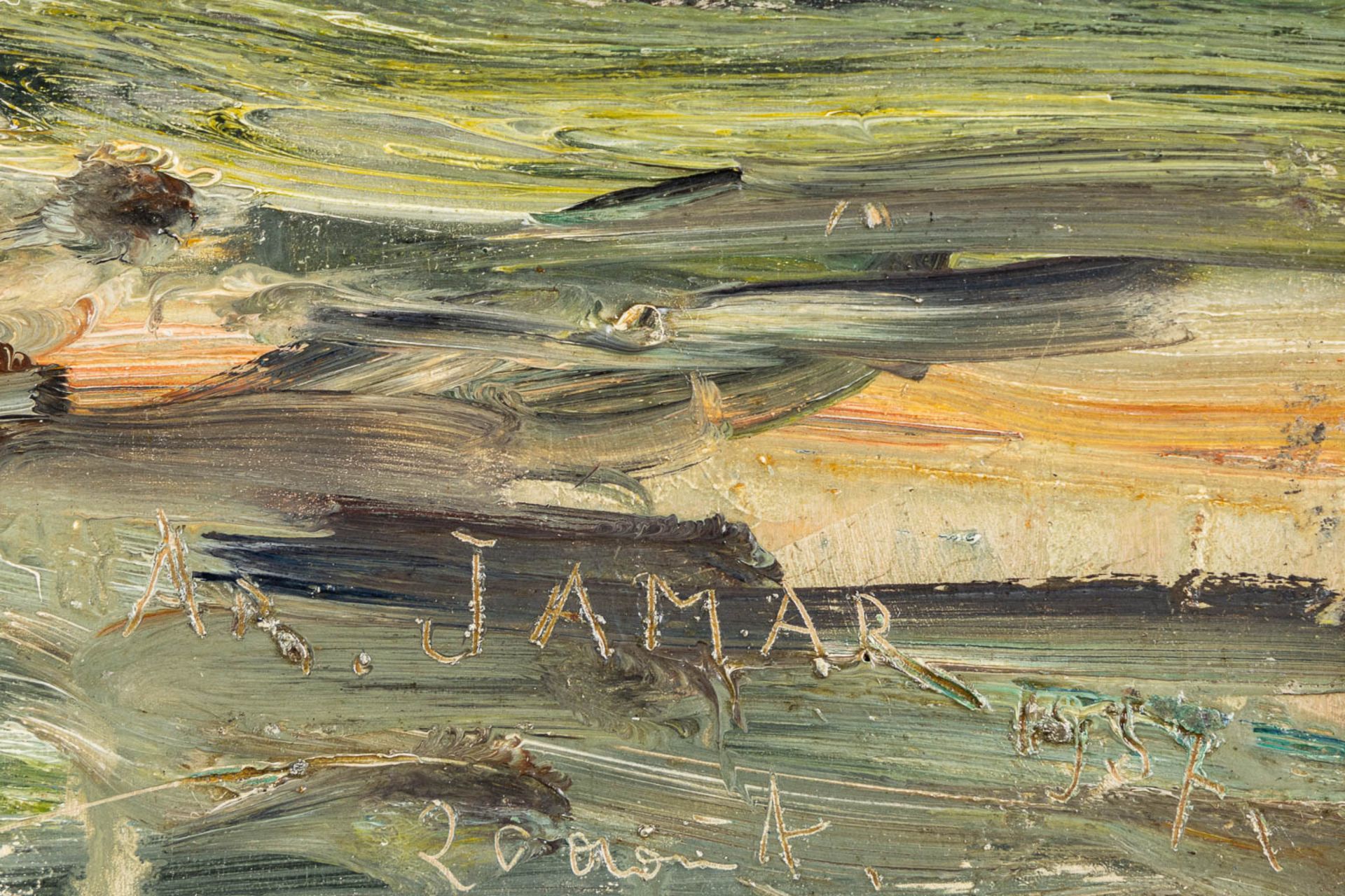 Armand JAMAR (1870-1946) 'Le Coup de Vent' oil on board. 1957. (W:46 x H:38 cm) - Image 6 of 8