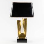 A vintage table lamp, with a patinated bronze figurine. 20th C. (L:25 x W:40 x H:66 cm)