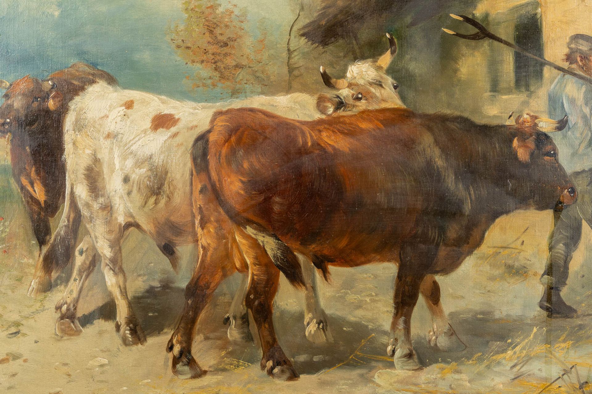 Henry SCHOUTEN (1857/64-1927) 'Farmer and his cows' oil on canvas. (W:90 x H:60 cm) - Image 5 of 8
