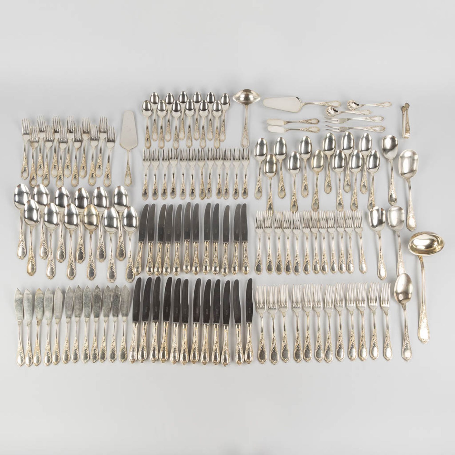 A 12-person, 135-piece silver-plated cutlery in Louis XV style. (L:30 cm) - Image 4 of 12