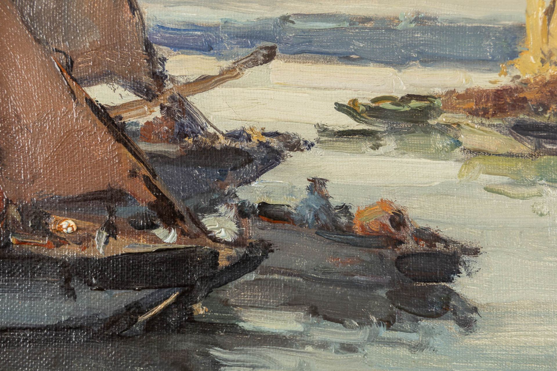 Jacques DE CHASTELLUS (1894-1957) 'Fishing Boats' oil on canvas. (W:40 x H:32 cm) - Image 4 of 7