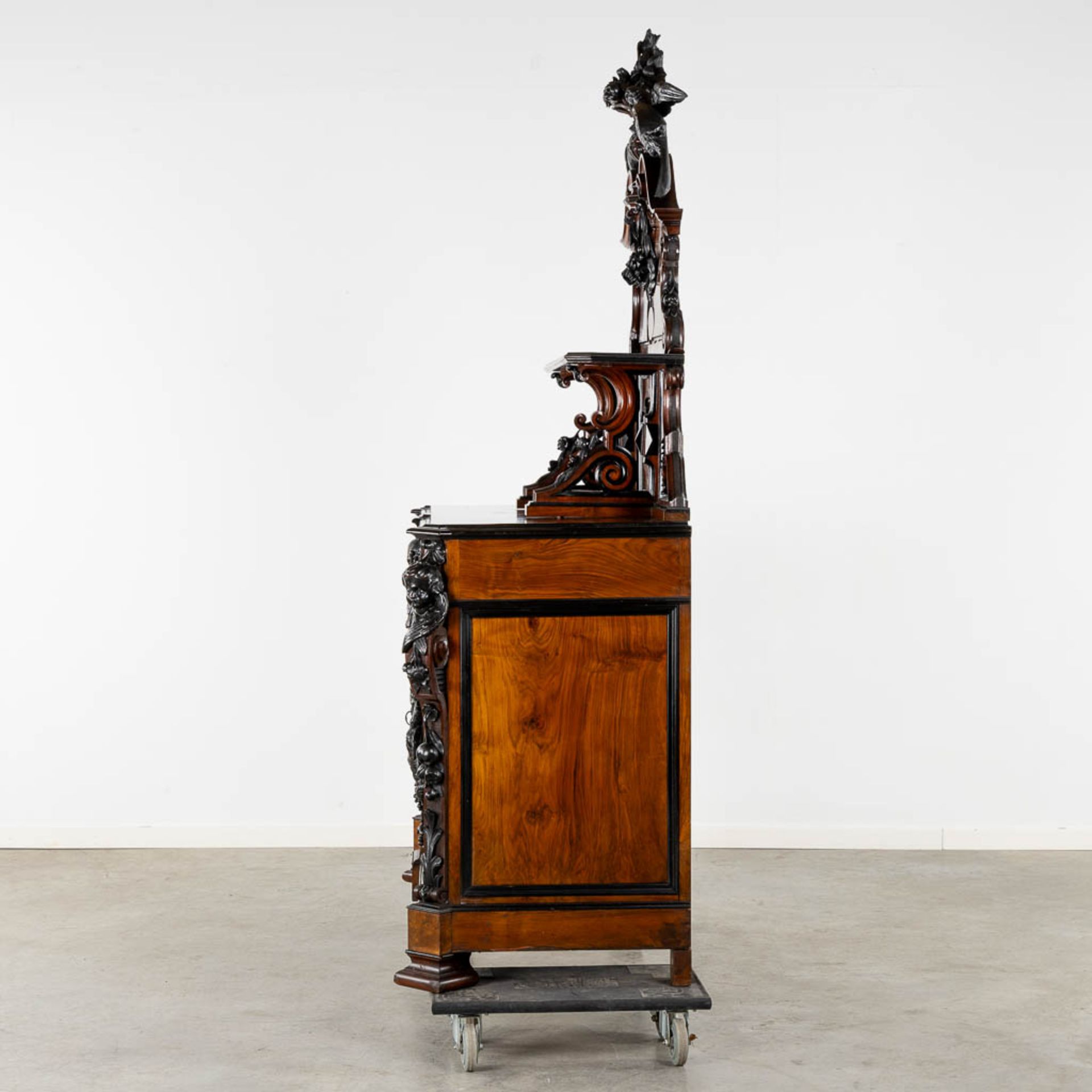 An impressive 'Saint Hubert' hunting cabinet with fine wood sculptures, dated 1871. (L:63 x W:143 x - Image 7 of 15