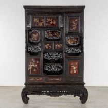 A Japanese Shibayama show cabinet, sculptured wood and inlay decorated with Fauna and Flora. (L:36 x