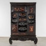 A Japanese Shibayama show cabinet, sculptured wood and inlay decorated with Fauna and Flora. (L:36 x