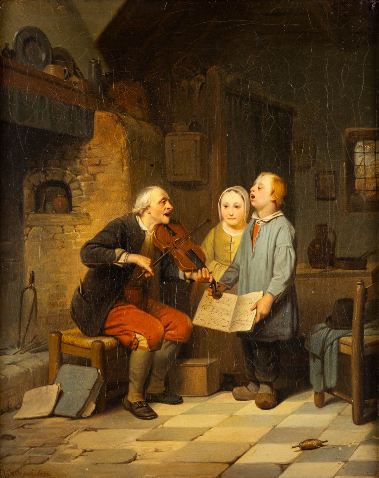 Ferdinand II DE BRAEKELEER (1828-1857)(attr.) 'The Music Lesson' oil on canvas. (W:25 x H:31 cm)