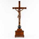 A large Crucifix with Corpus Christi and Memento Mori, Mahogany. 19th C. (L:11,5 x W:36 x H:93 cm)