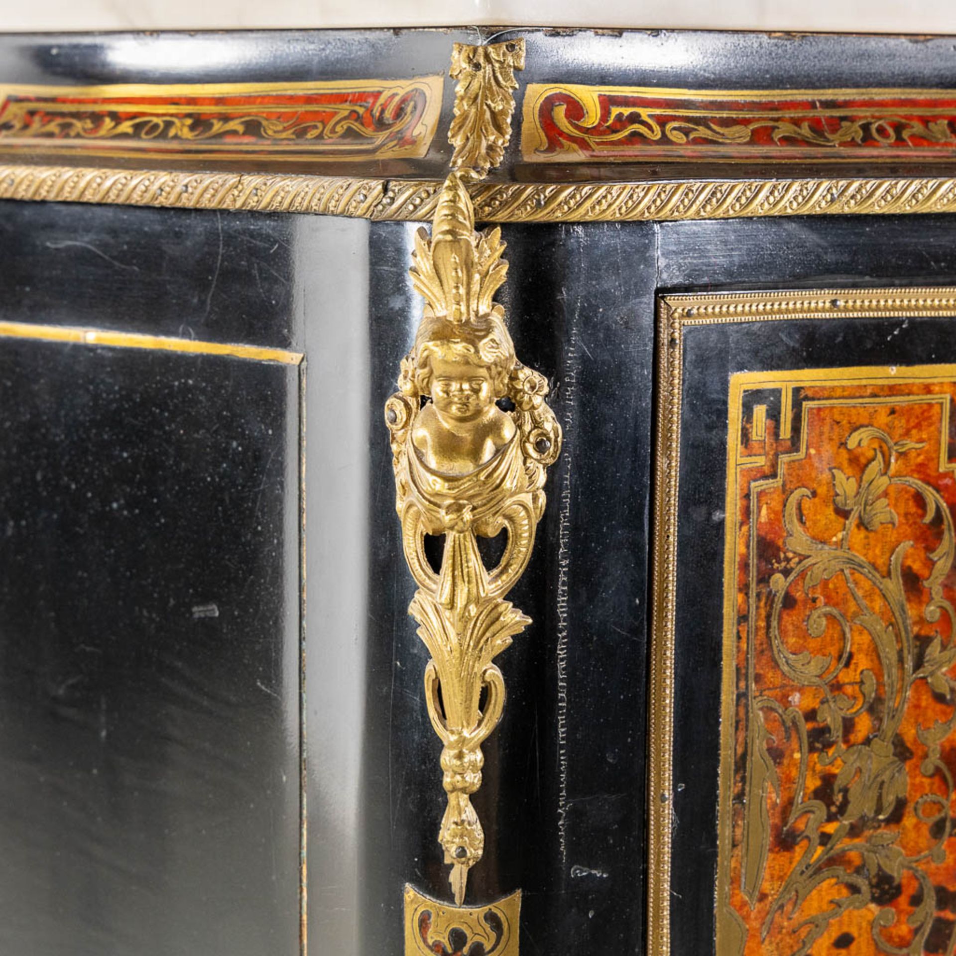 A Boulle inlay secretaire cabinet, Napoleon 3 period, 19th C. (L:36 x W:75 x H:122 cm) - Image 10 of 18