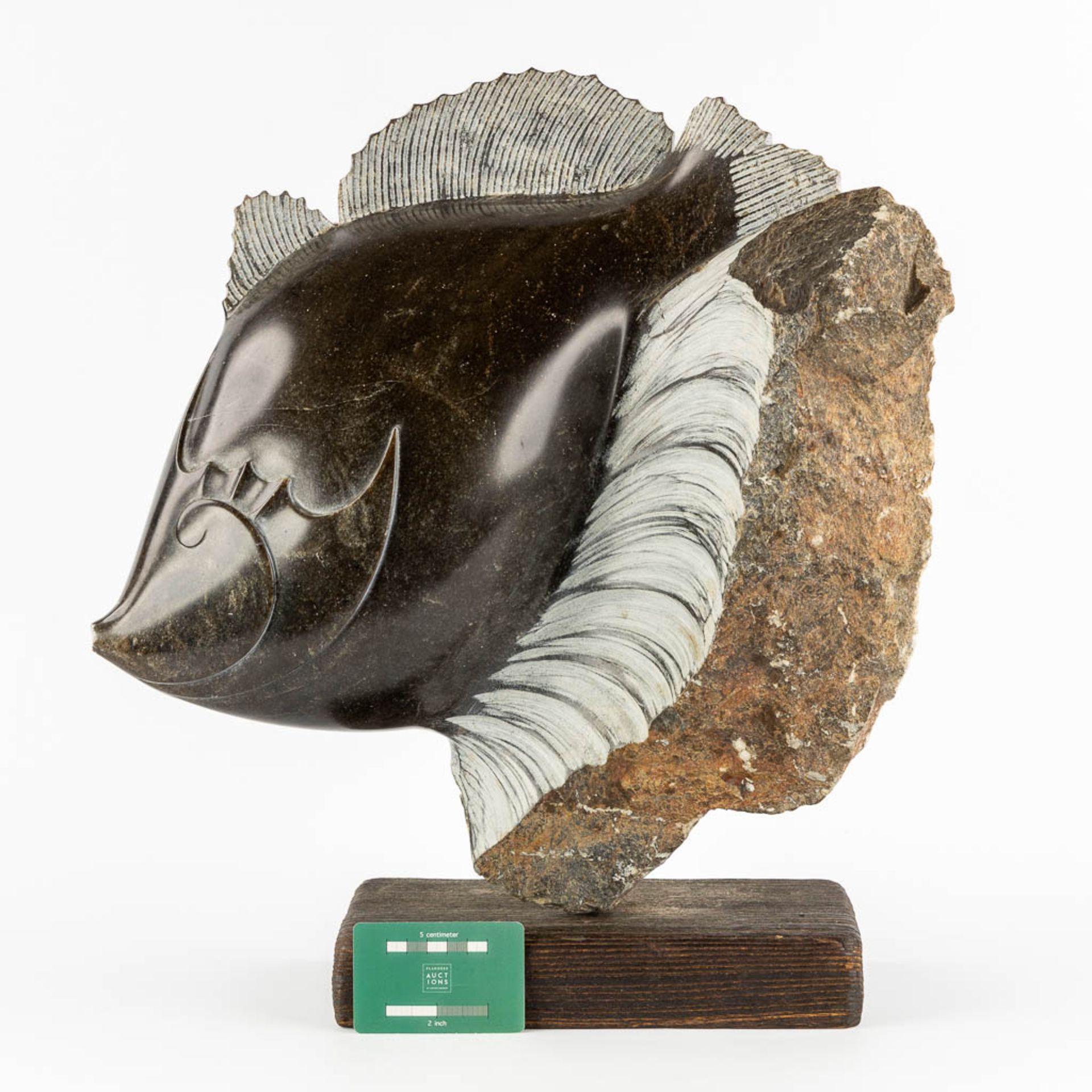 Lucien GHOMRI (1949) 'Fish' sculptured marble. (L:23 x W:42 x H:43 cm) - Image 2 of 10