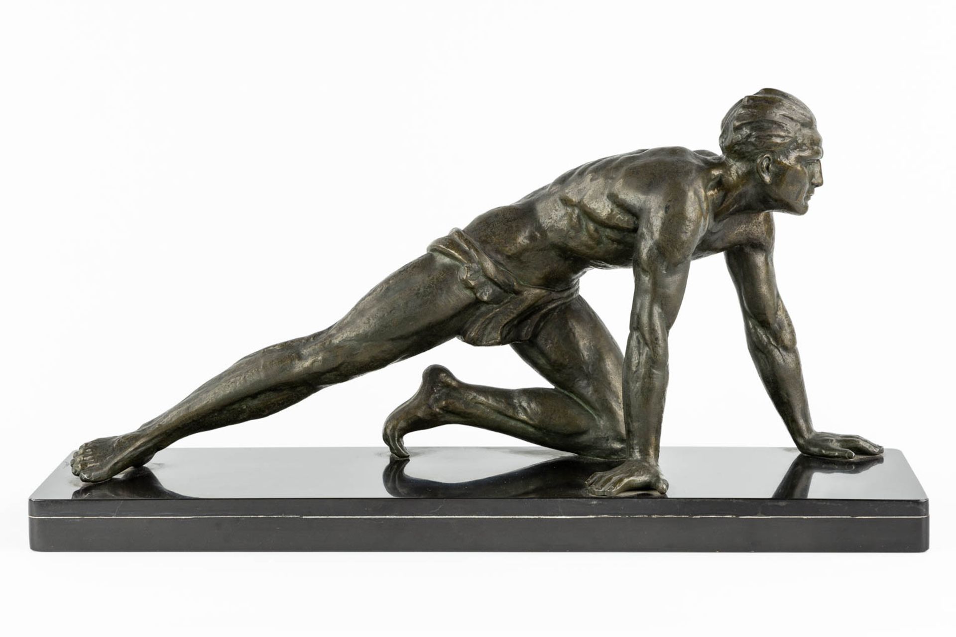 Jean DE RONCOURT (XIX-XX)(attr.) 'The Athlete' patinated spelter. (L:17 x W:60 x H:31 cm) - Image 4 of 12