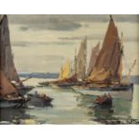 Jacques DE CHASTELLUS (1894-1957) 'Fishing Boats' oil on canvas. (W:40 x H:32 cm)
