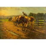 Adolphe JACOBS (1859-1940) 'Cattle hauling a cart' oil on canvas. (W:92 x H:71 cm)