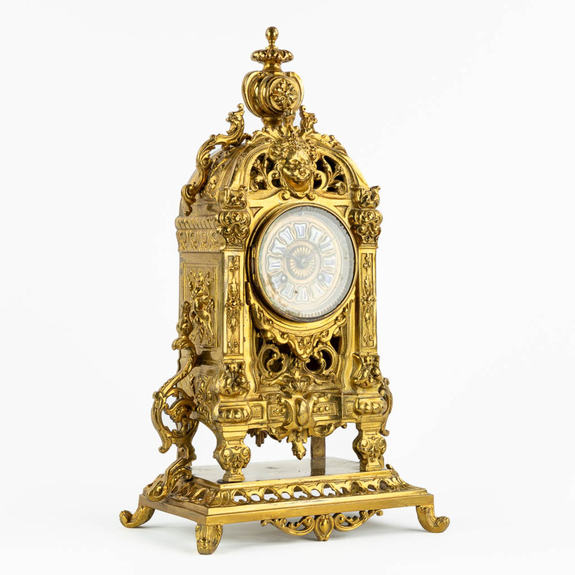 A mantle clock, gilt bronze. 20th C. (L:16 x W:25 x H:45 cm) - Bild 4 aus 13