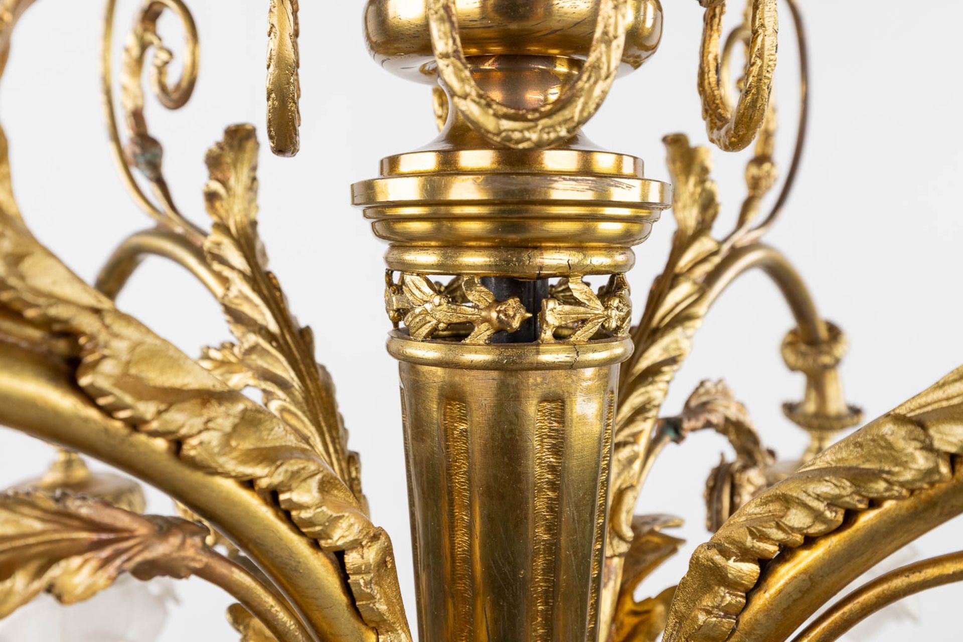 A chandelier, bronze finished with ram's heads, Louis XVI style. (H:93 x D:66 cm) - Image 8 of 13